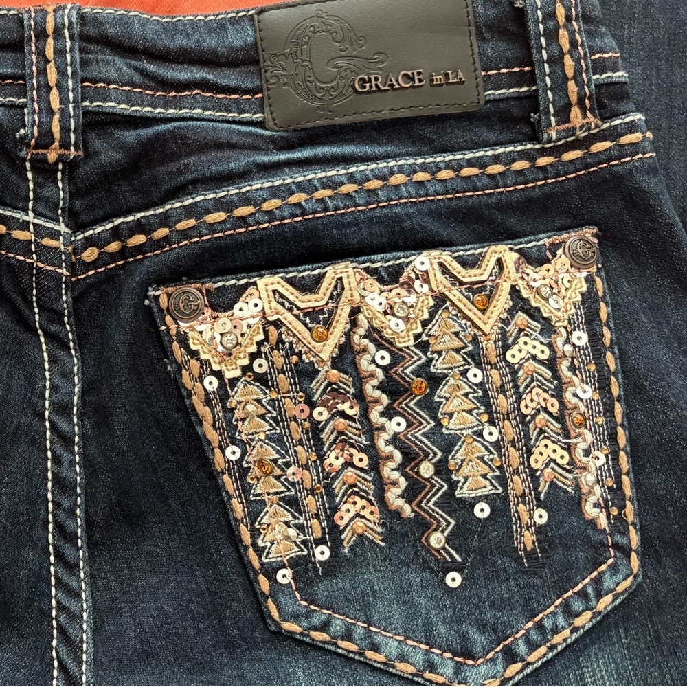 Grace in LA Women's Dark Blue Embellished Jeans